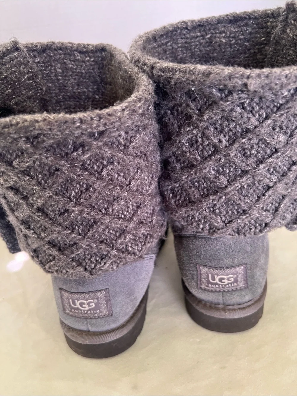 UGG Quilted Knit Button Mid-Calf Boots - Gray